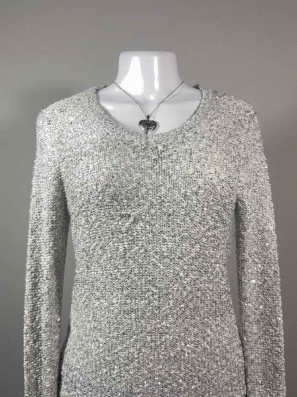 Apt. 9 silver sequin knit sweater medium crew neck marled shimmer